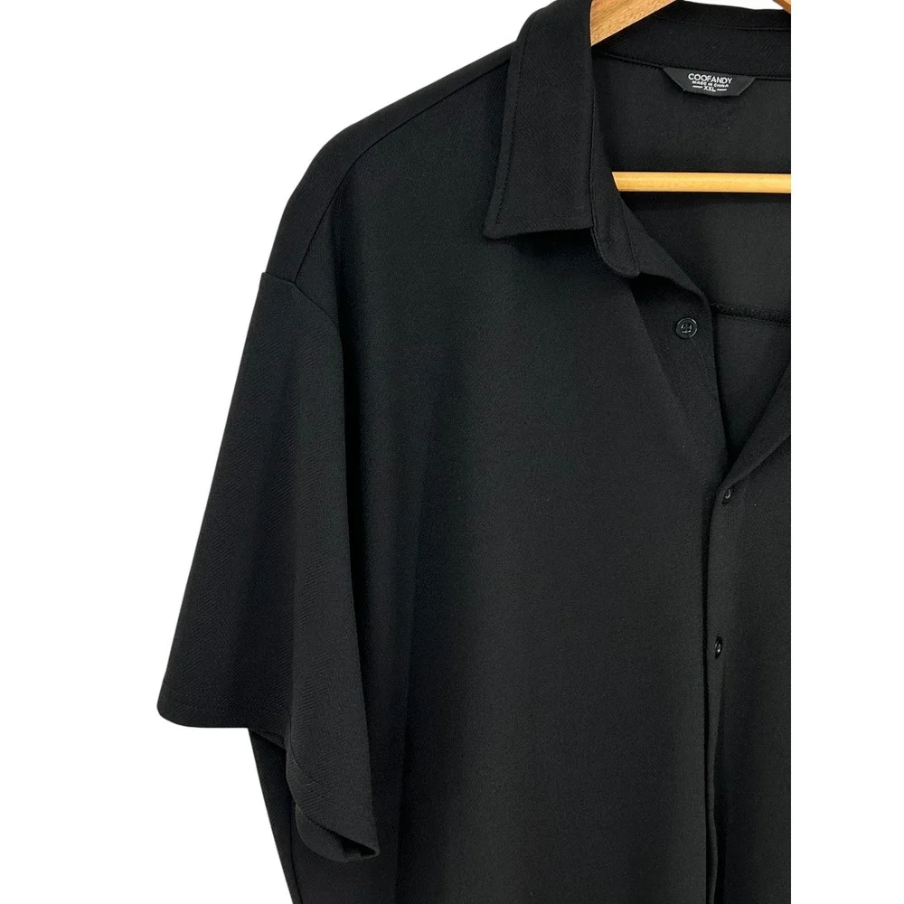 Coofandy Mens Short Sleeve Button Down Shirt Black‎ XXL Casual Summer